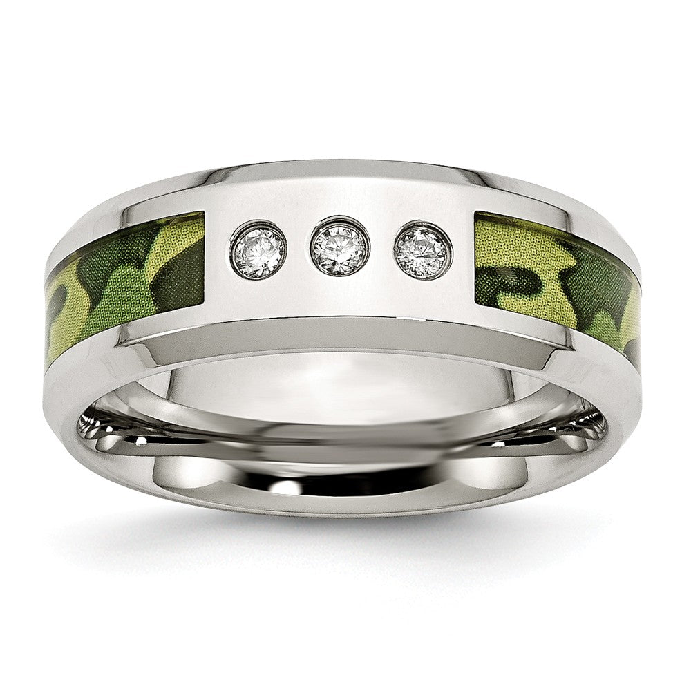 Stainless Steel Polished Camouflage 1/10ct. tw. Diamond 8mm Band