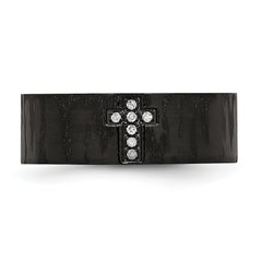 Stainless Steel Polished and Matte Black IP-plated 1/20 Carat Diamond Cross Band