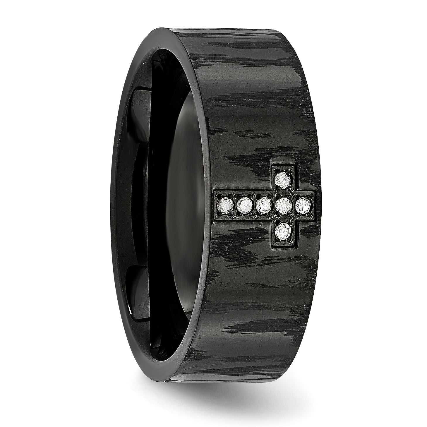 Stainless Steel Polished and Matte Black IP-plated 1/20 Carat Diamond Cross Band