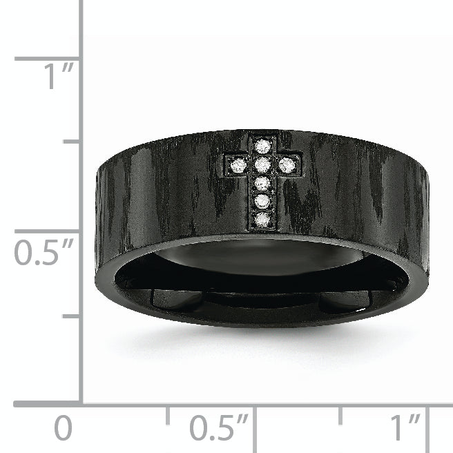 Stainless Steel Polished and Matte Black IP-plated 1/20 Carat Diamond Cross Band