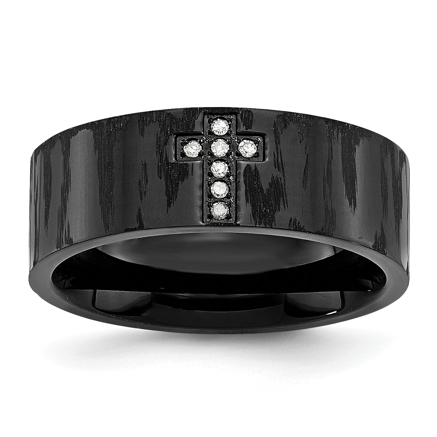 Stainless Steel Polished and Matte Black IP-plated 1/20 Carat Diamond Cross Band