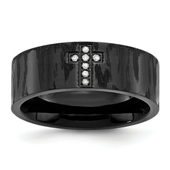 Stainless Steel Polished and Matte Black IP-plated 1/20 Carat Diamond Cross Band