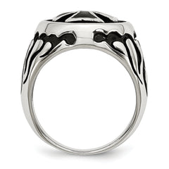 Stainless Steel Antiqued Polished and Textured Black IP-plated Cross Ring