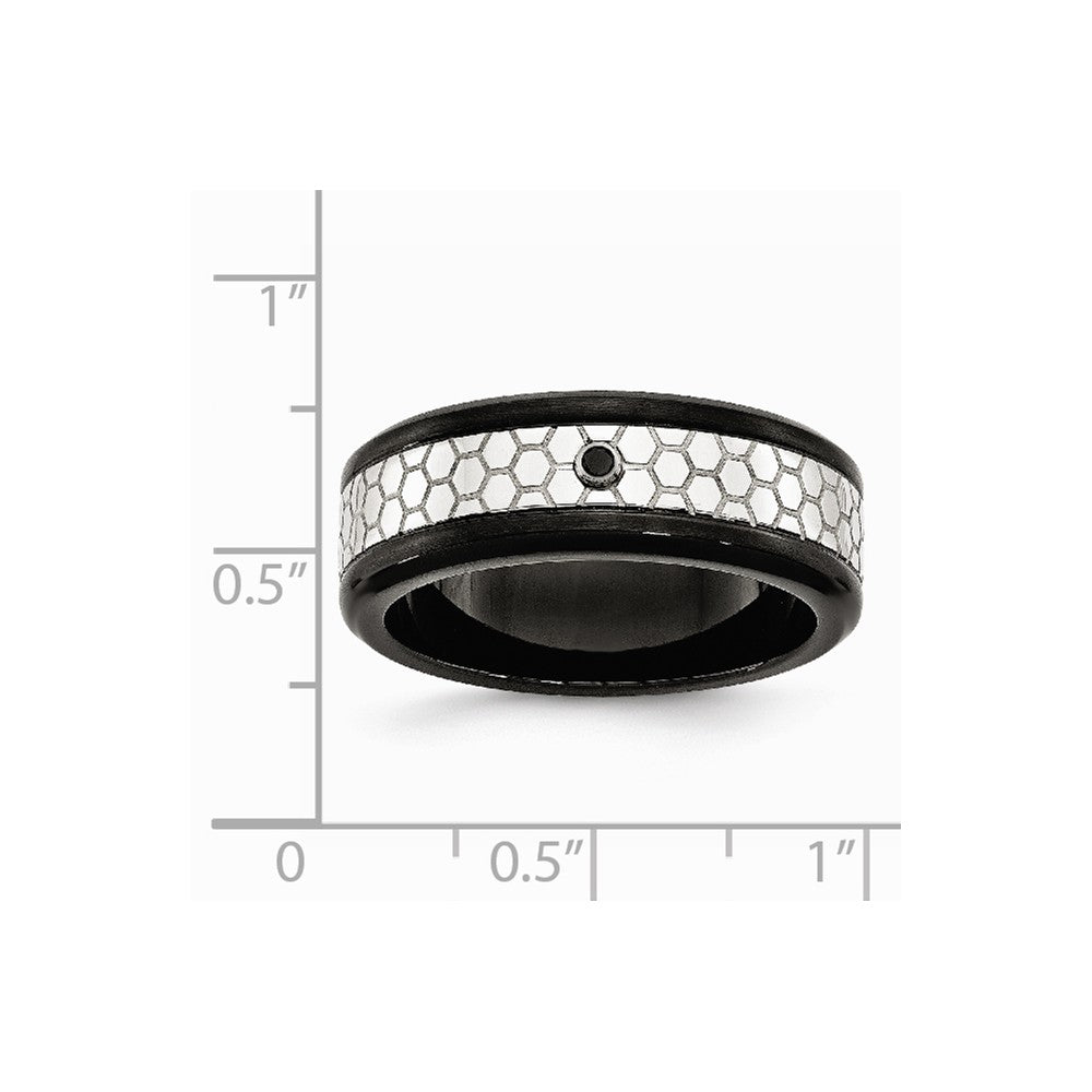 Stainless Steel Polished and Brushed Black IP-plated 2pt. Diamond 8mm Band