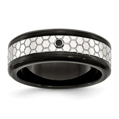 Stainless Steel Polished w/Brushed Black IP-plated 2pt. Diamond 8mm Band