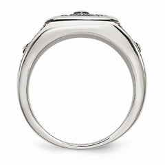 Stainless Steel Polished and Antiqued Cross Ring