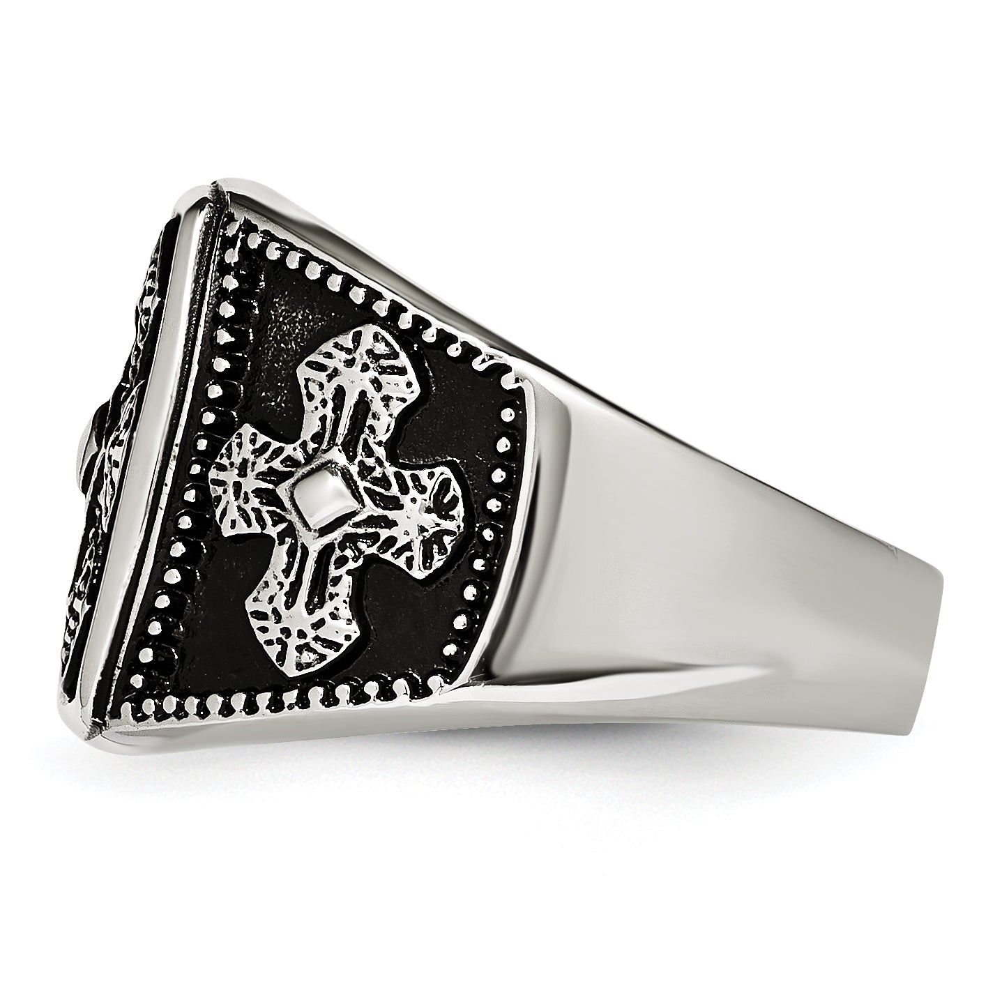 Stainless Steel Antiqued Polished and Textured Cross Ring