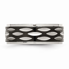 Stainless Steel Polished Black IP-plated 8mm Grooved Ring