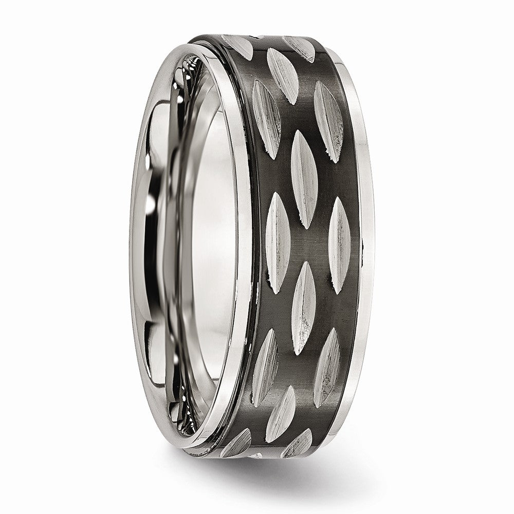 Stainless Steel Polished Black IP-plated 8mm Grooved Ring