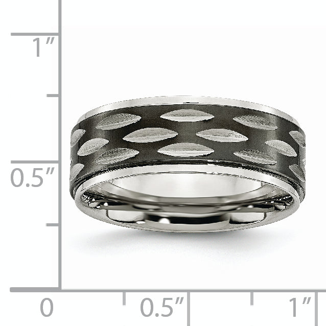 Stainless Steel Polished Black IP-plated 8mm Grooved Band