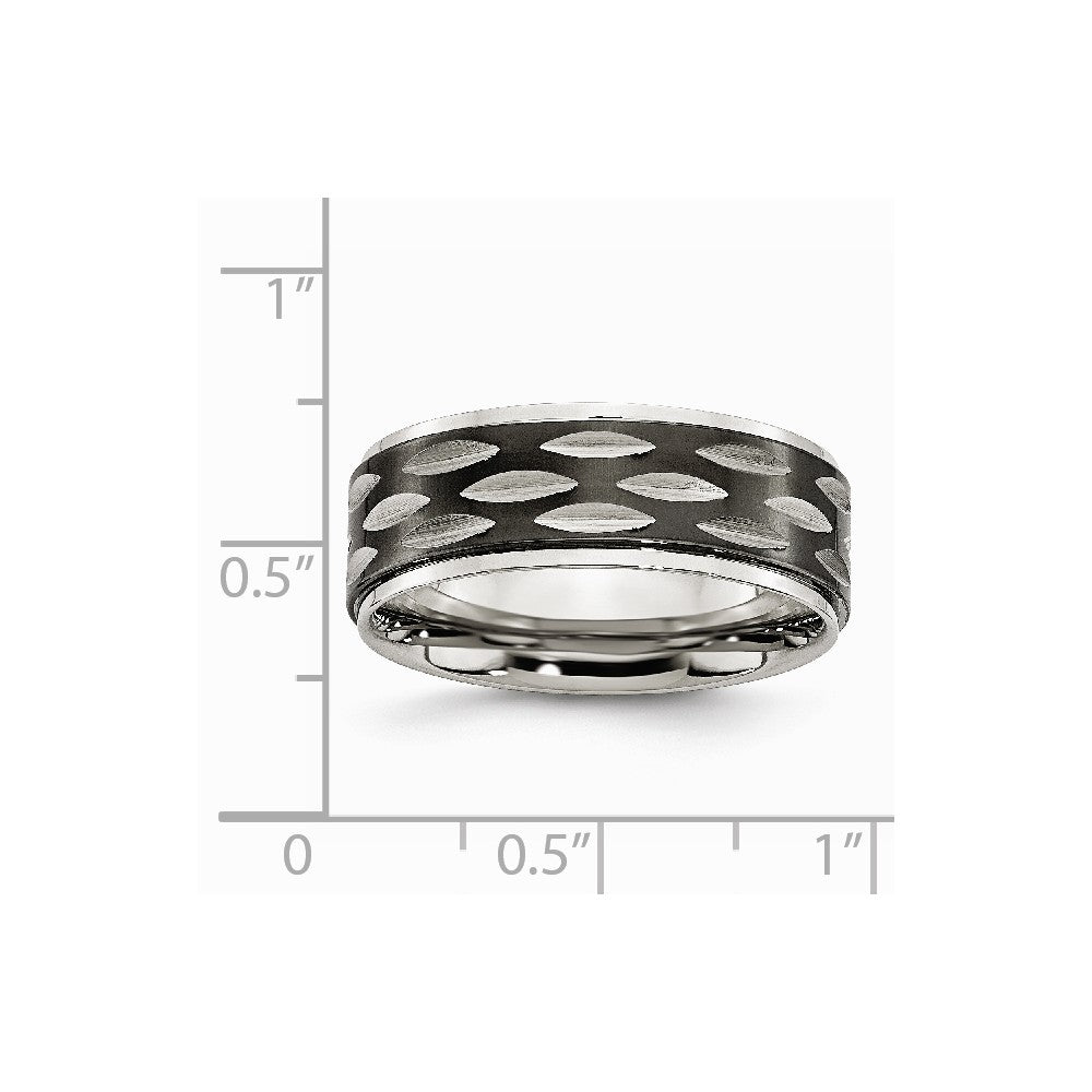 Stainless Steel Polished Black IP-plated 8mm Grooved Ring