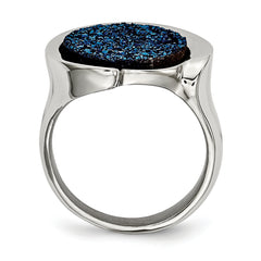 Stainless Steel Polished with Blue Druzy Stone Ring