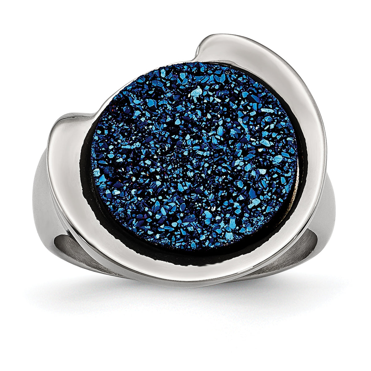 Stainless Steel Polished with Blue Druzy Stone Ring