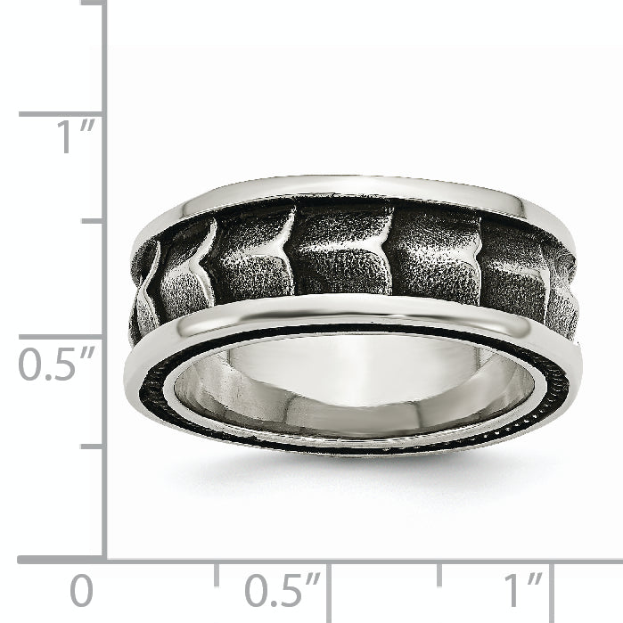 Stainless Steel Polished and Antiqued 9mm Band