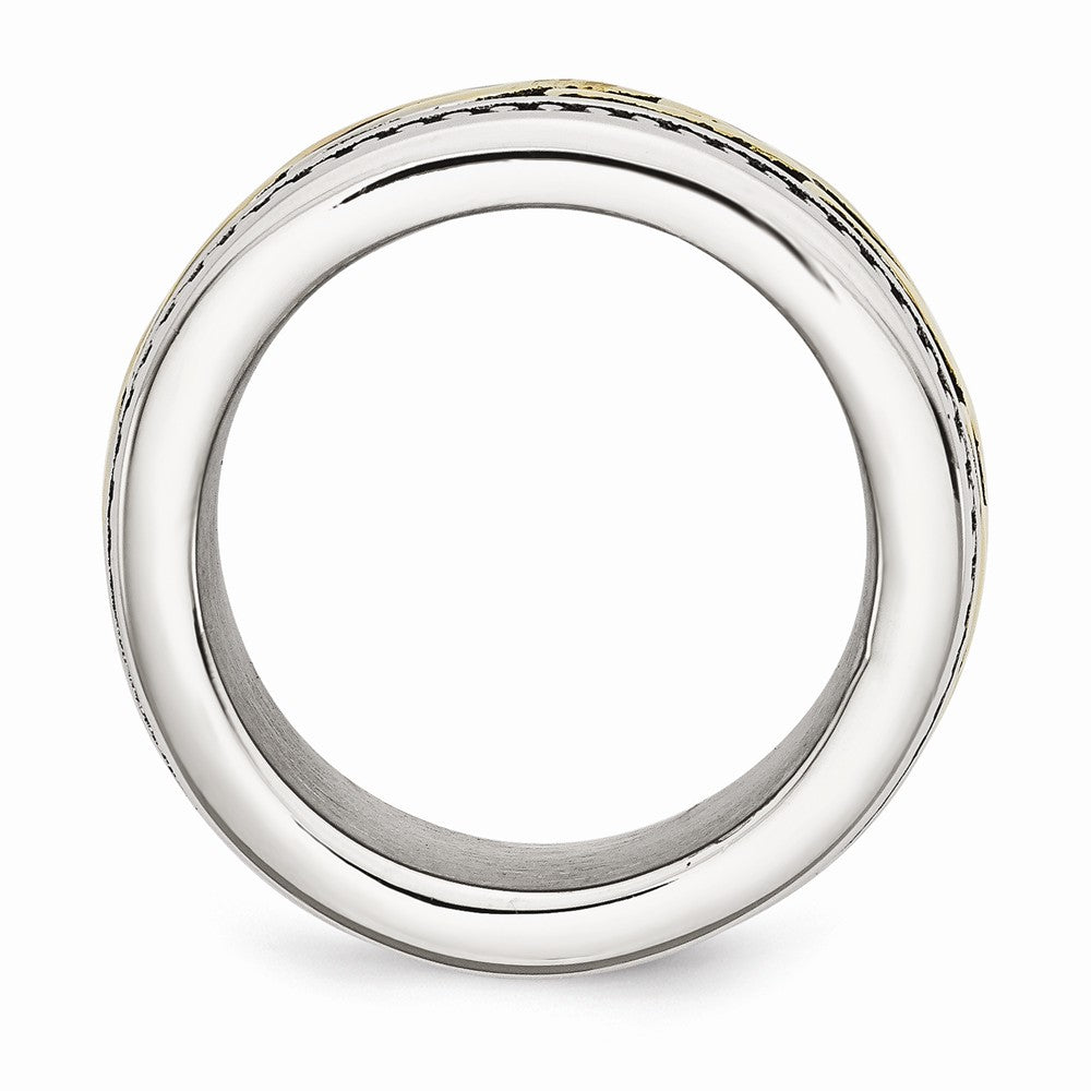 Stainless Steel Antiqued Gold Tone Wedding Band with Polished Finish