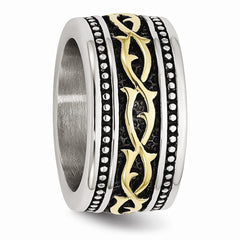 Stainless Steel Antiqued Gold Tone Wedding Band with Polished Finish