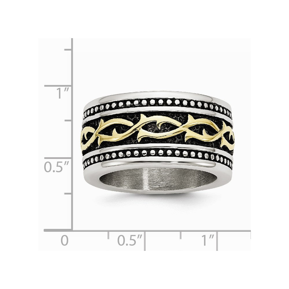 Stainless Steel Antiqued and Yellow IP-plated 13.25mm Ring