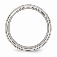 Stainless Steel Polished and Brushed CZ 8mm Beveled Edge Band