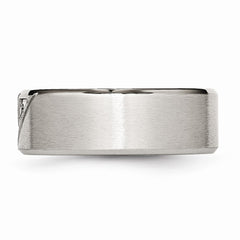 Stainless Steel Polished and Brushed CZ 8mm Beveled Edge Band