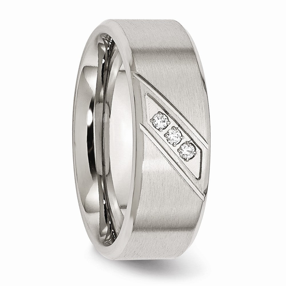 Stainless Steel Polished and Brushed CZ 8mm Beveled Edge Band