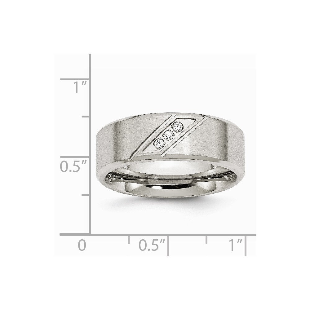 Stainless Steel Polished and Brushed CZ 8mm Beveled Edge Band