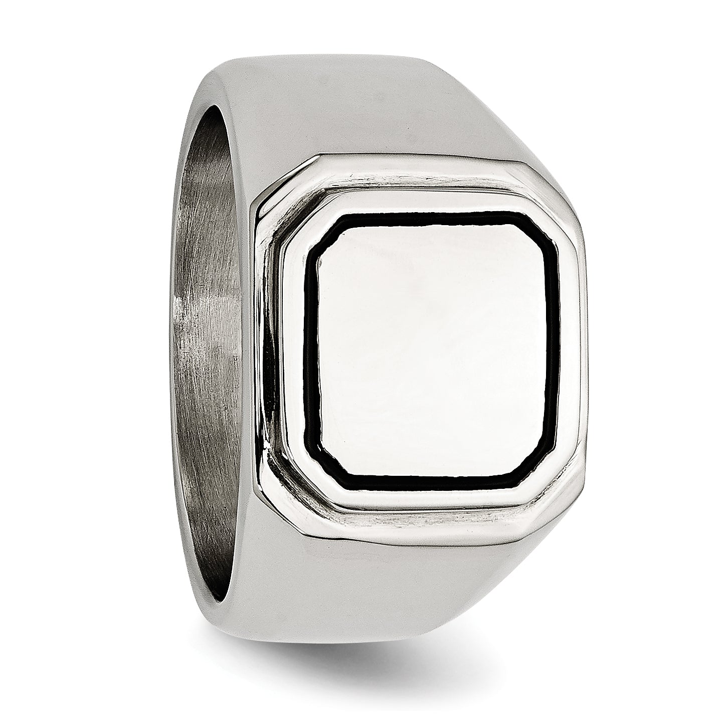 Stainless Steel Polished Black Enameled Ring