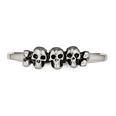 Stainless Steel Polished & Antiqued Two Finger Skulls Ring