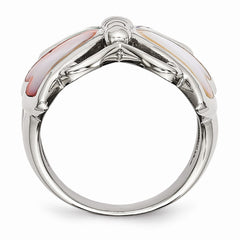 Stainless Steel Polished and Enameled Shell Butterfly Ring