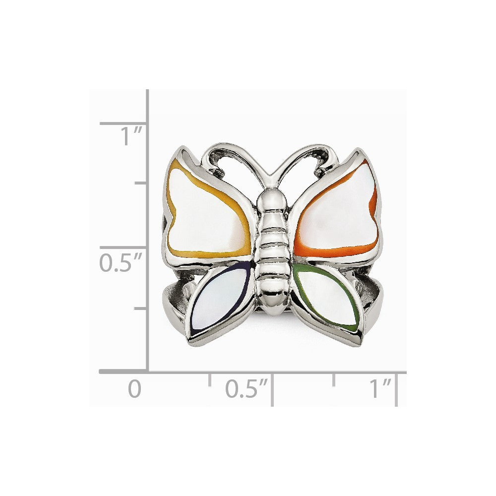 Stainless Steel Polished and Enameled Shell Butterfly Ring