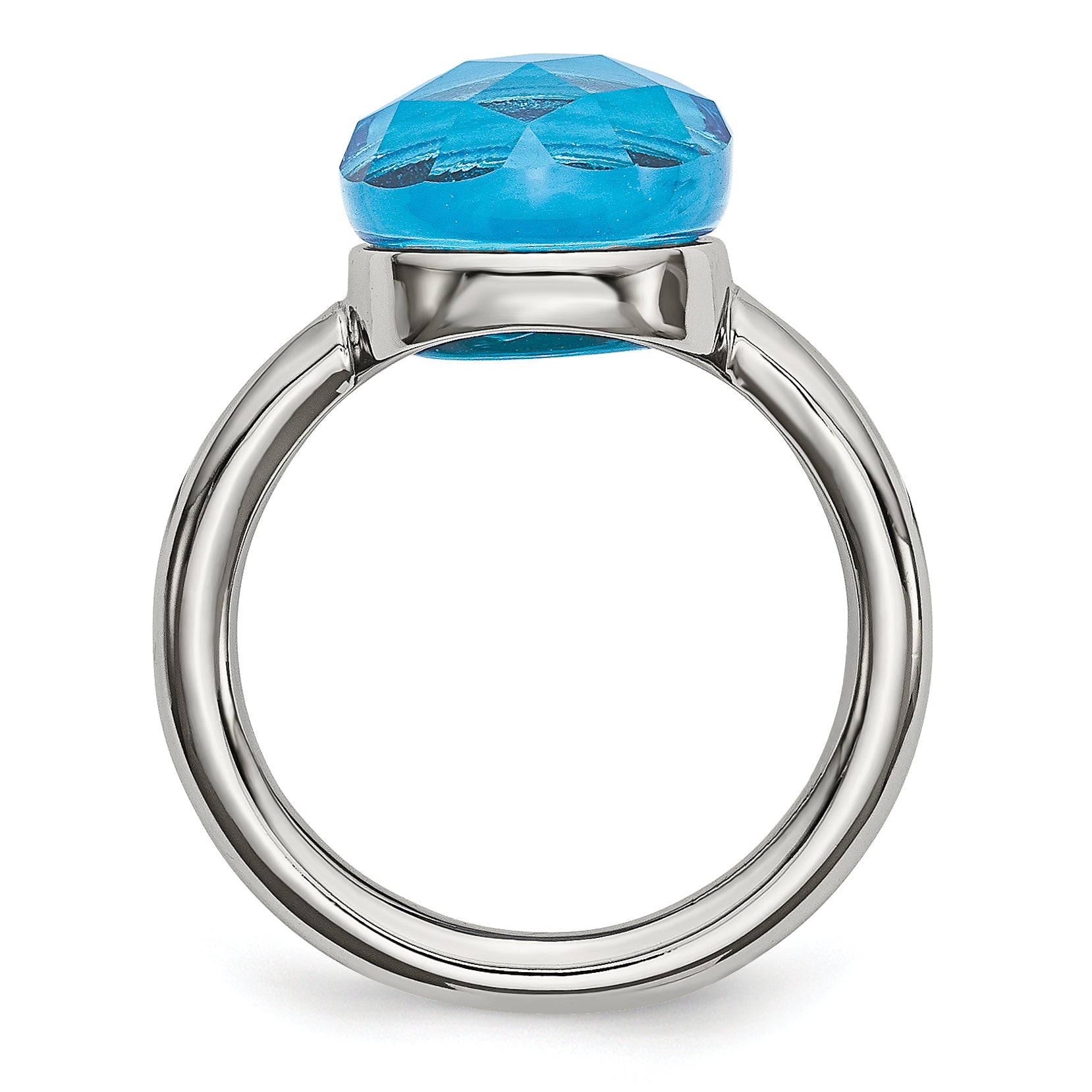 Stainless Steel Polished Blue Glass Ring