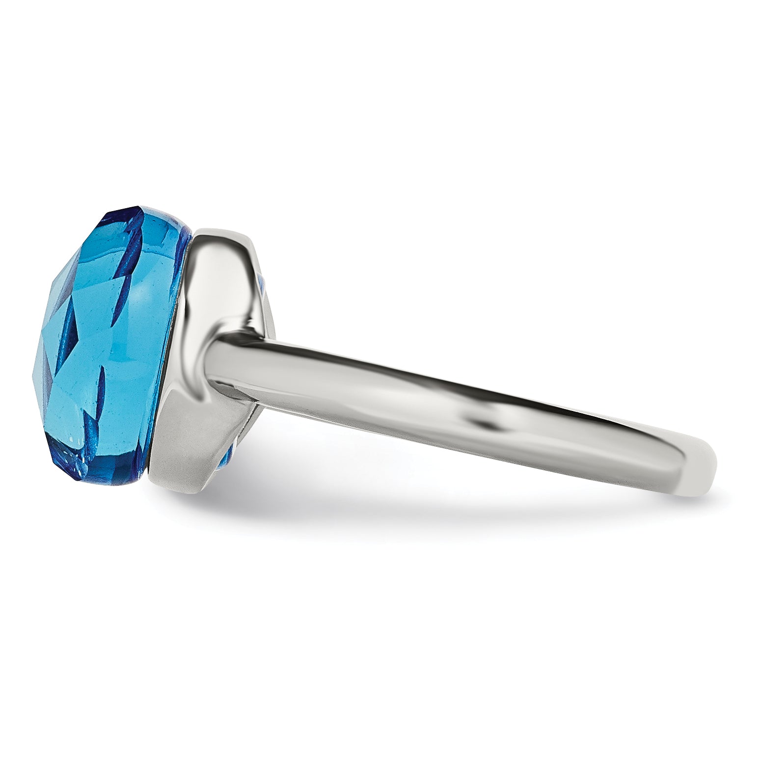 Stainless Steel Polished Blue Glass Ring