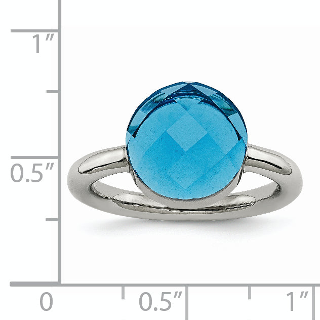 Stainless Steel Polished Blue Glass Ring