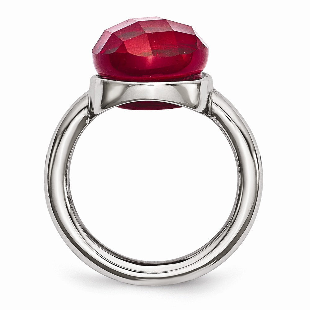 Stainless Steel Polished Red Glass Ring