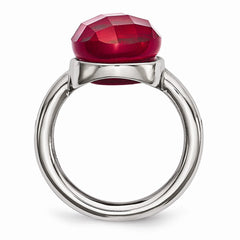 Sophia Jewelers Polished Stainless Steel Red Glass Fashion Ring