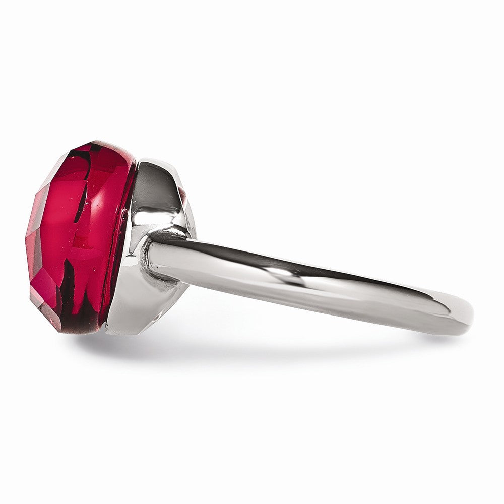 Stainless Steel Polished Red Glass Ring