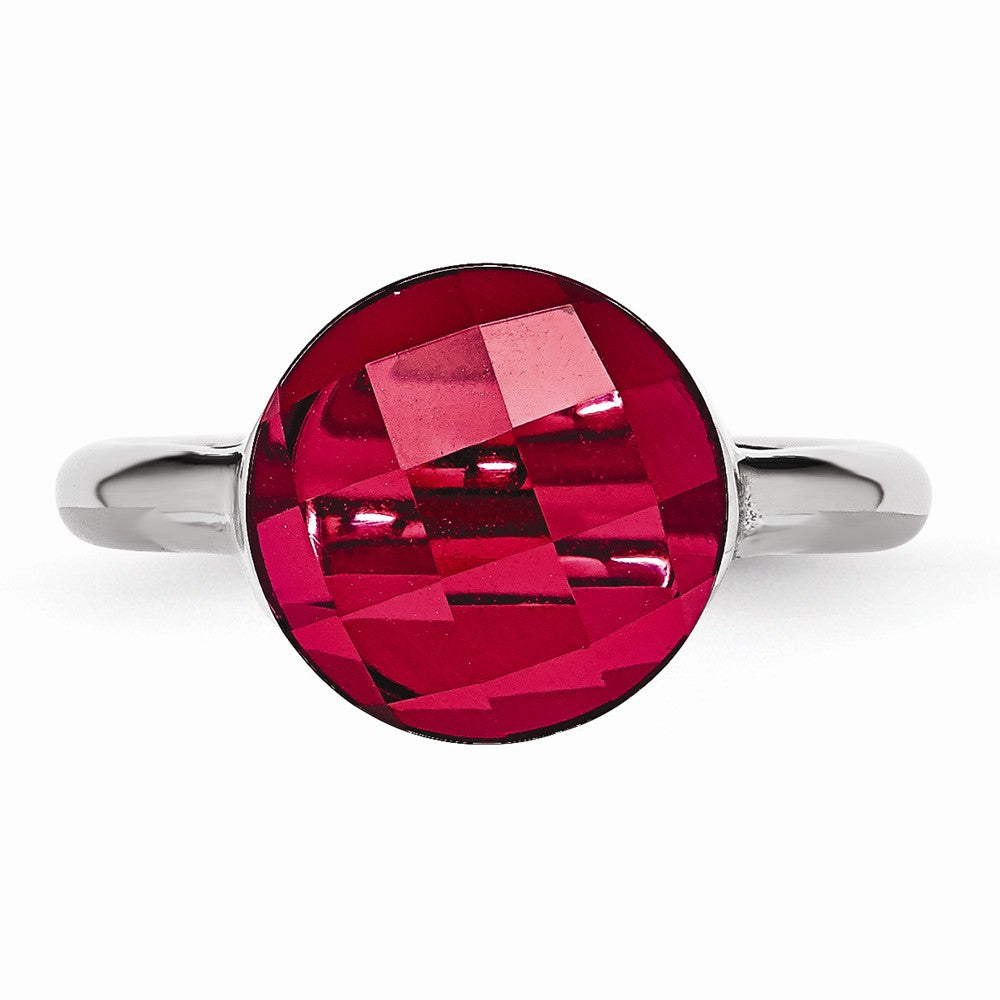 Stainless Steel Polished Red Glass Ring