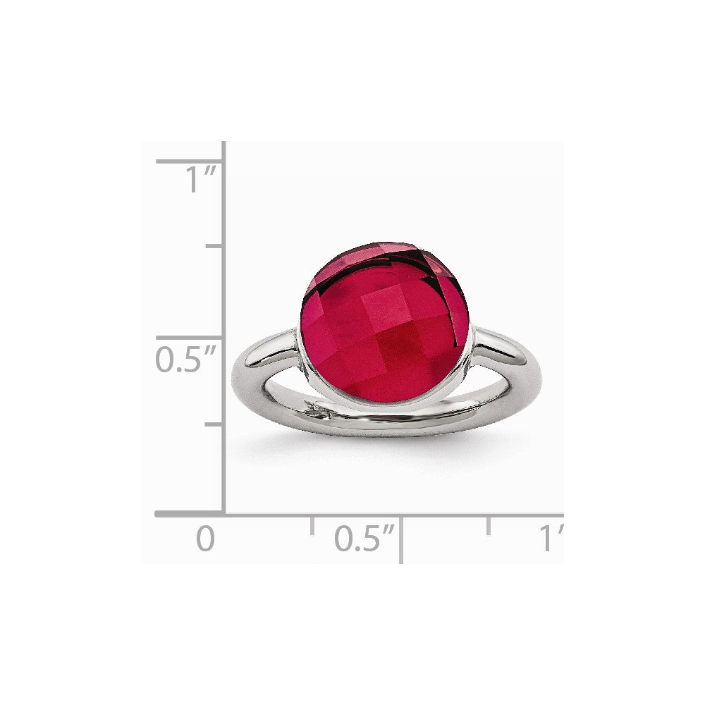 Stainless Steel Polished Red Glass Ring