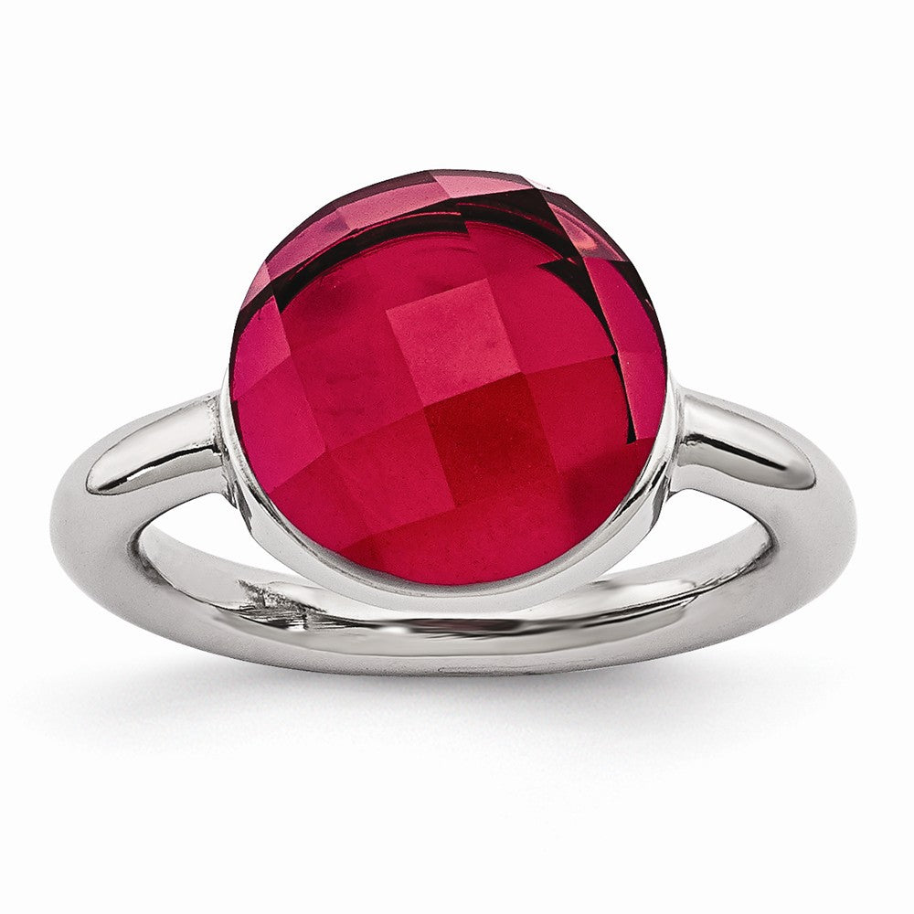 Sophia Jewelers Polished Stainless Steel Red Glass Fashion Ring