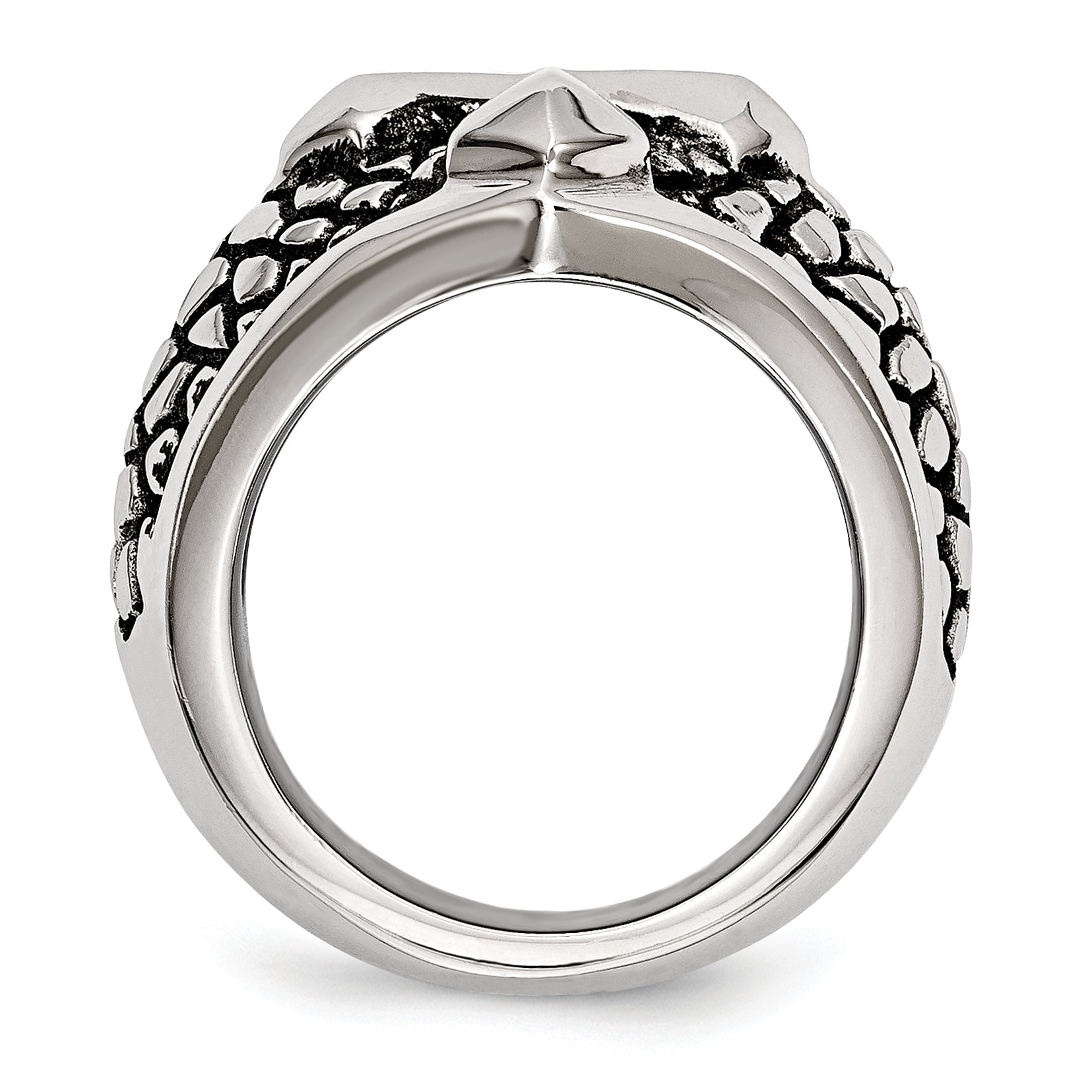 Stainless Steel Antiqued Polished and Textured Cross Ring