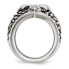 Stainless Steel Antiqued Polished and Textured Cross Ring