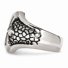 Stainless Steel Antiqued Cross & Caviar Ring