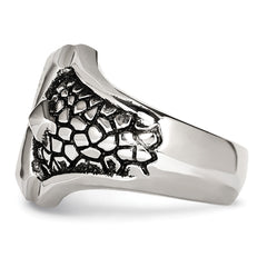 Stainless Steel Antiqued Polished and Textured Cross Ring