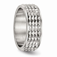 Sophia Jewelers Polished Stainless Steel Wedding Band Elegant 8mm Studded Design