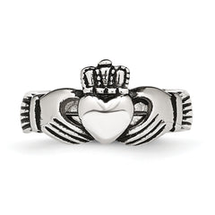 Stainless Steel Antiqued Love, Loyalty, Friendship Claddagh Hinged Ring