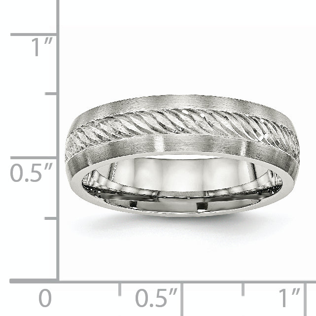 Stainless Steel WithSterling Silver Inlay Brushed Diamond Cut 6mm Band