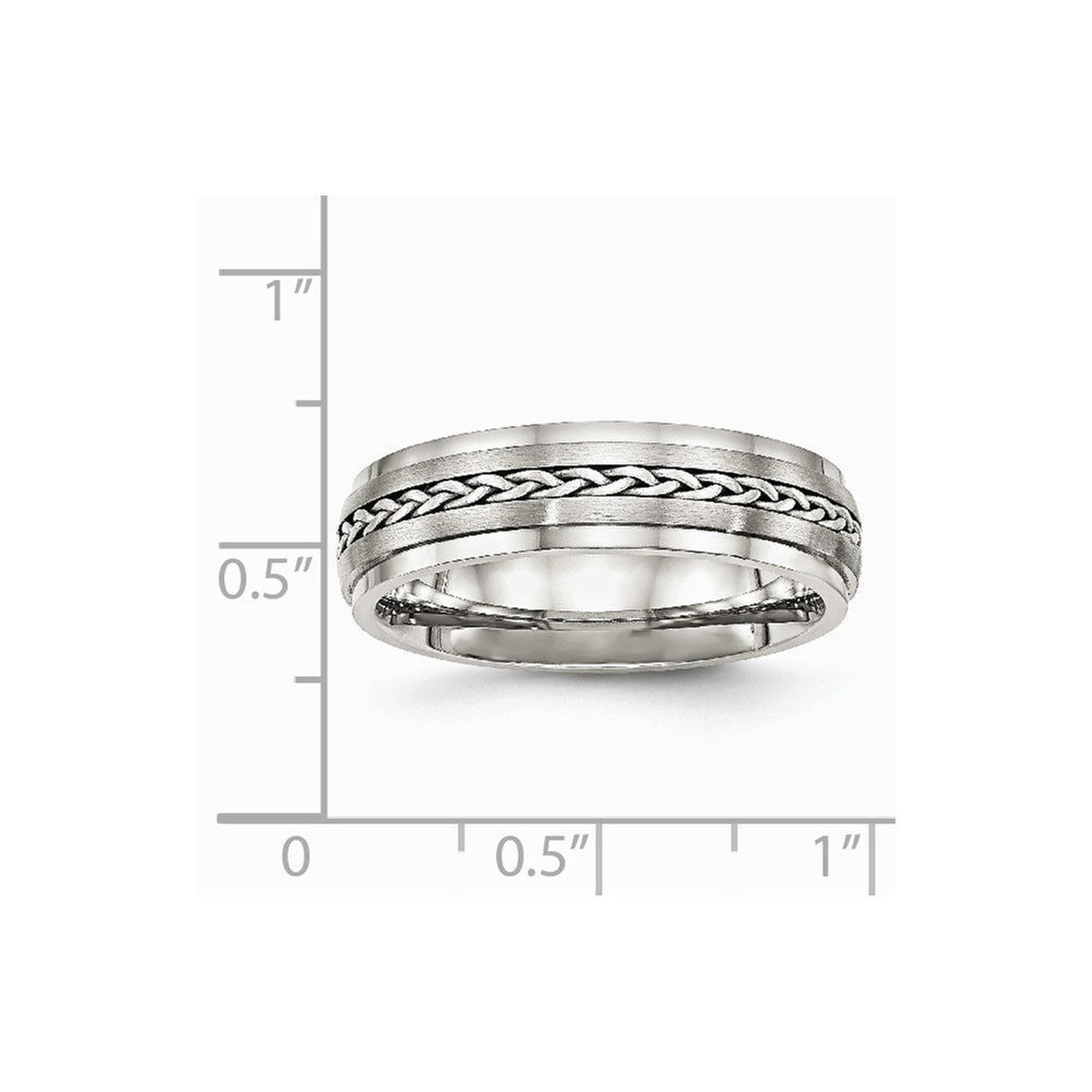 Stainless Steel Polished & Brushed w/Silver Braid Inlay Ring