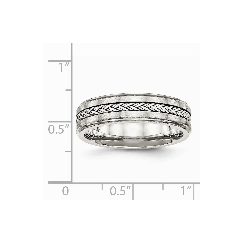 Stainless Steel Polished & Brushed w/Silver Braid Inlay Ring