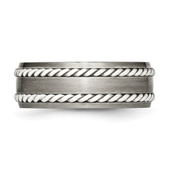 Stainless Steel Brushed w/Silver Double Twist Inlay Ring