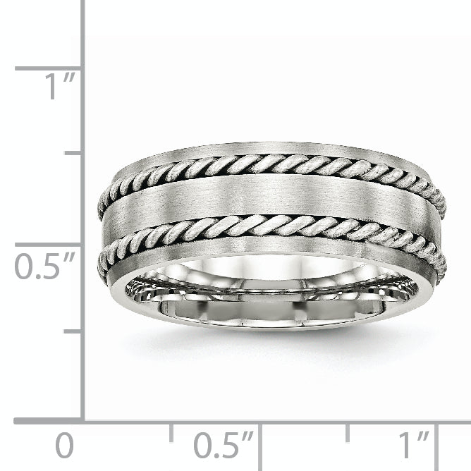 Stainless Steel WithSterling Silver Double Twisted Brushed 8mm Band