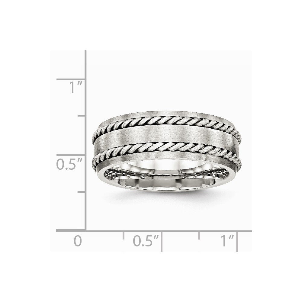 Stainless Steel Brushed w/Silver Double Twist Inlay Ring